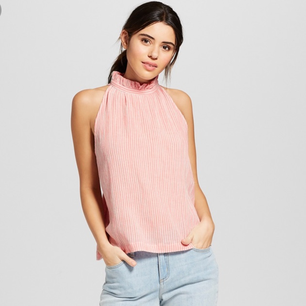 Coral Striped High Neck Tank